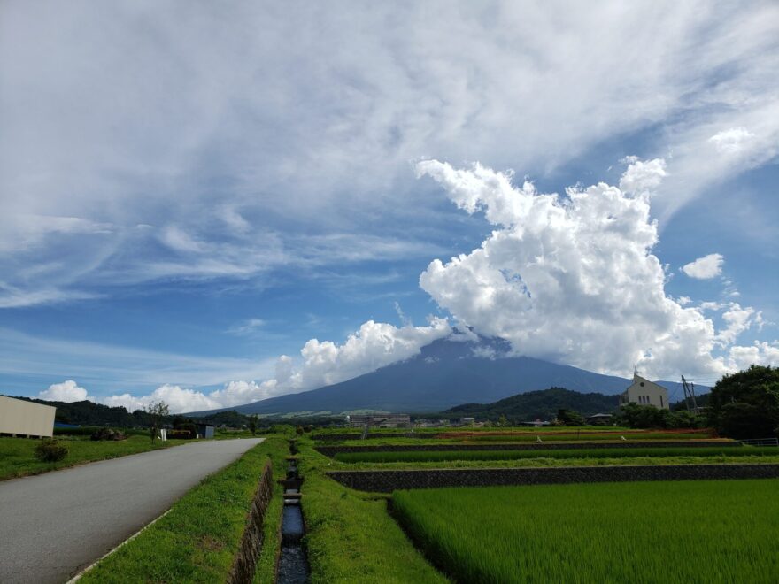 富士吉田市農村公園の富士山と夏雲